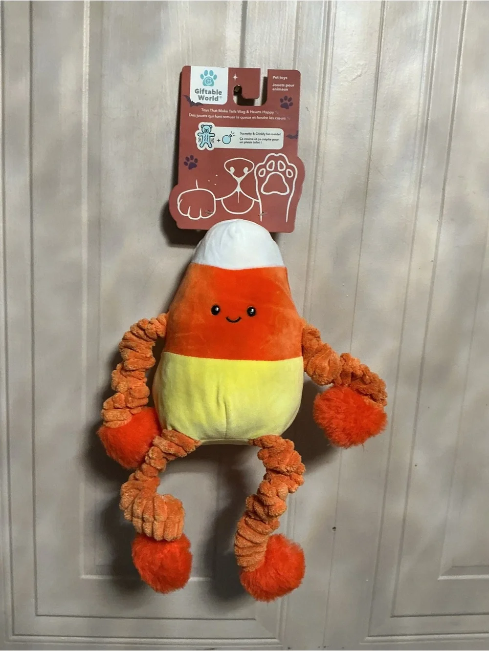 Giftable World Extended Halloween Candy Corn 14”Arms And Legs Dog Toy Squeaker